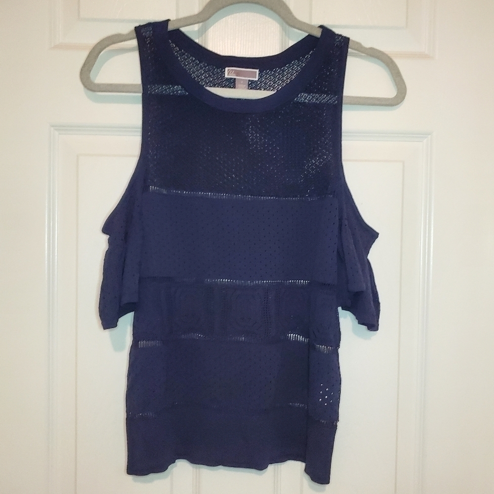 Chelsea 28 Women’s Navy Blue Cold Shoulder Round Neck Lightweight Blouse Sz S